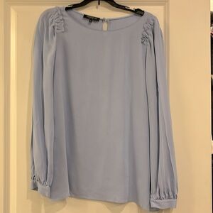 Lafayette 148 New York Silk Blue Puff Sleeve Ruched Blouse